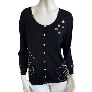 Vintage Cardigan Embellished Ribbons Sweater M Cottage Boho Fairy Festival